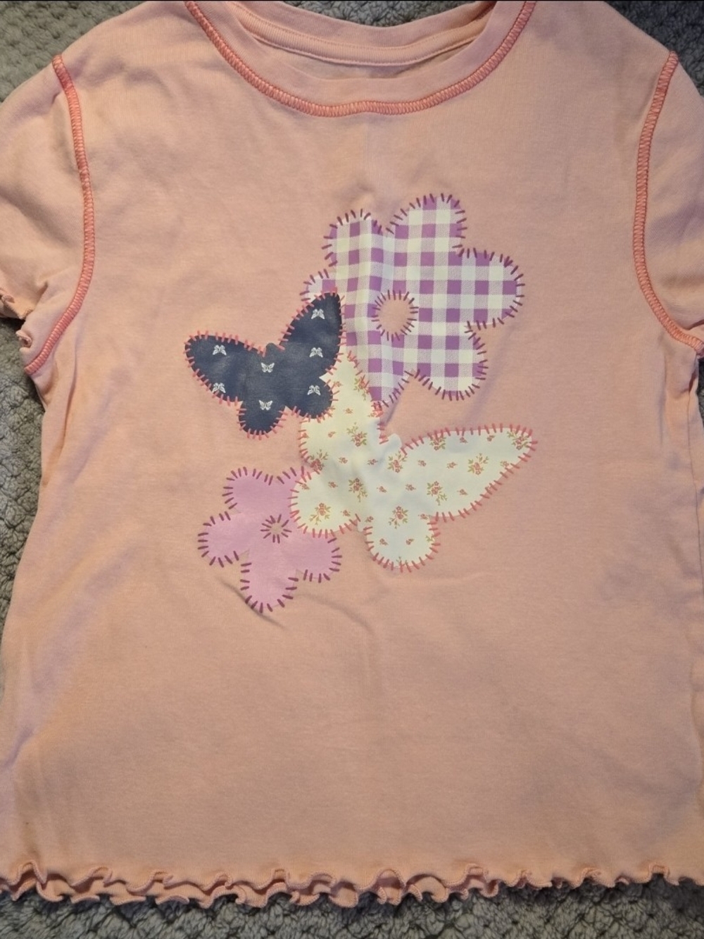 Old Navy Pink Tee with Butterfly & Flower Appliqués Size XL 14/16